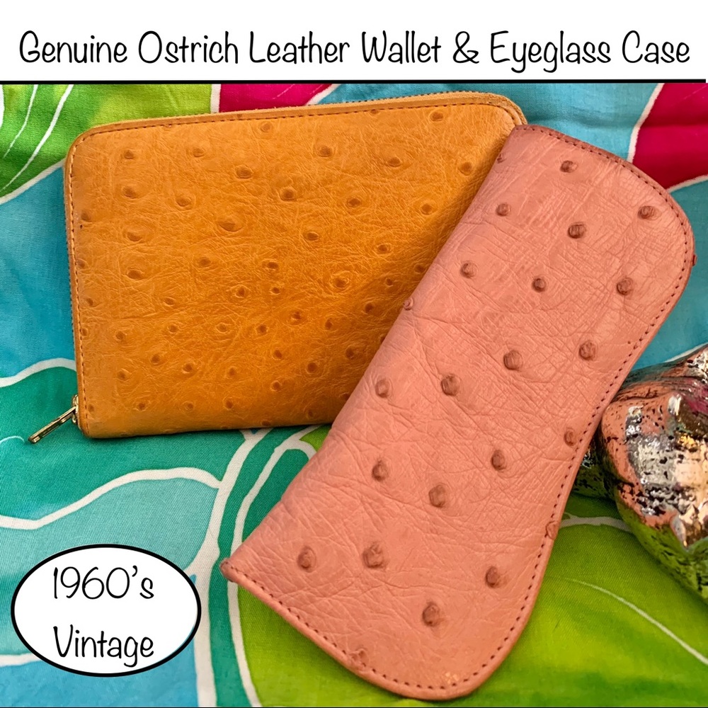 Vintage Ostrich Leather Wallet & Eyeglass Case